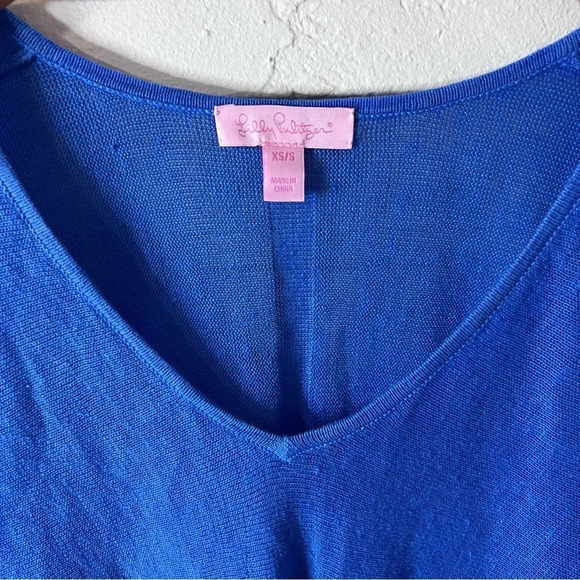 Lilly Pulitzer Oversized Blue V Neck Linen Sweater, Women’s Size Small - Picture 7 of 8